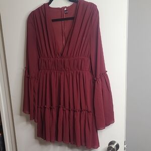Chic Long Bell Sleeve Burgundy Dress